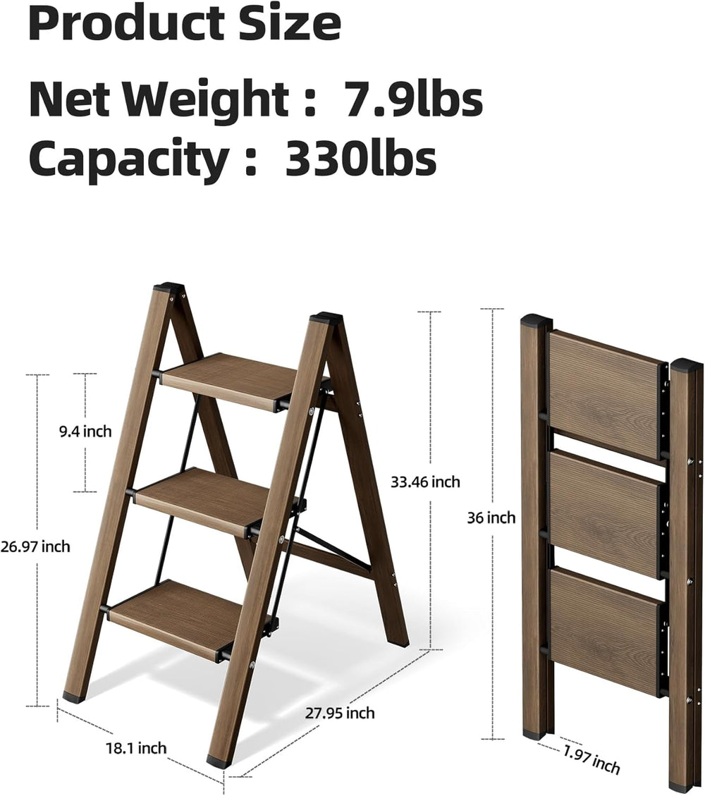 HillhutApex 3 Step Stool Foldable Ladder,Aluminum Step Ladder