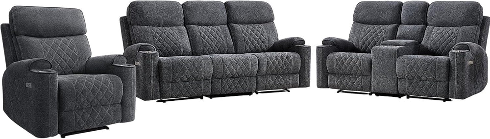 HAOMARKETS 3-Piece Power Recliner Sofa Set with Charging Port, Include Single...