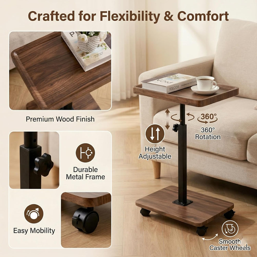C Table End Table Adjustable Height,C Shaped End for Couch,Snack Tables,360°S...
