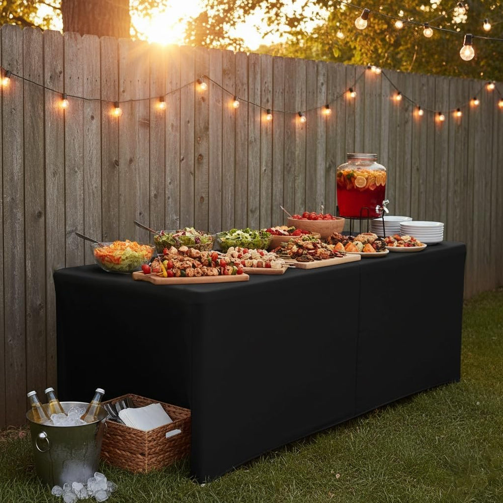 4-Pack 6ft Black Table Cloths for 6 Foot Rectangle Tables For Craft Shows