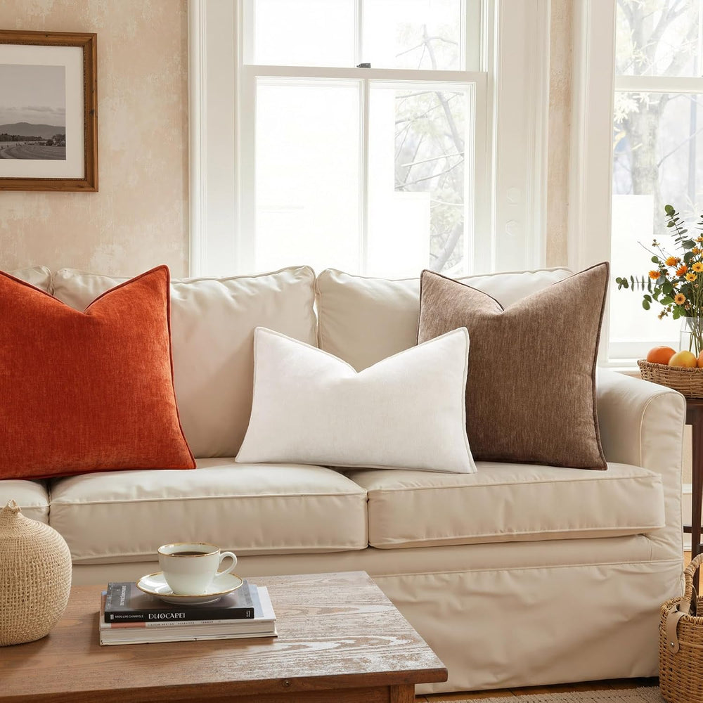 Pallene Fall Brown Soft Chenille Velvet Throw Pillow Covers 24x24 Set of 2