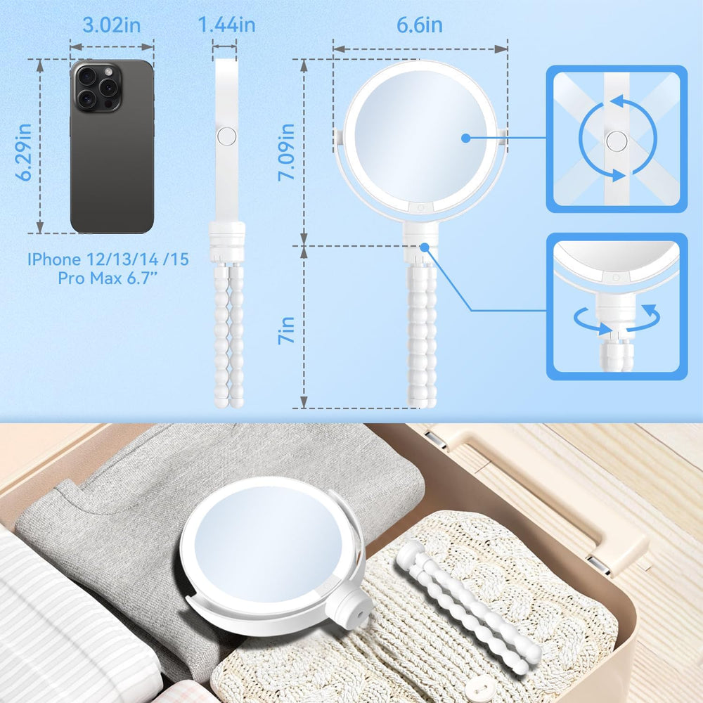 KOOKIN 1X/10X Magnifying Mirror with Light, Travel Makeup Mirror, White