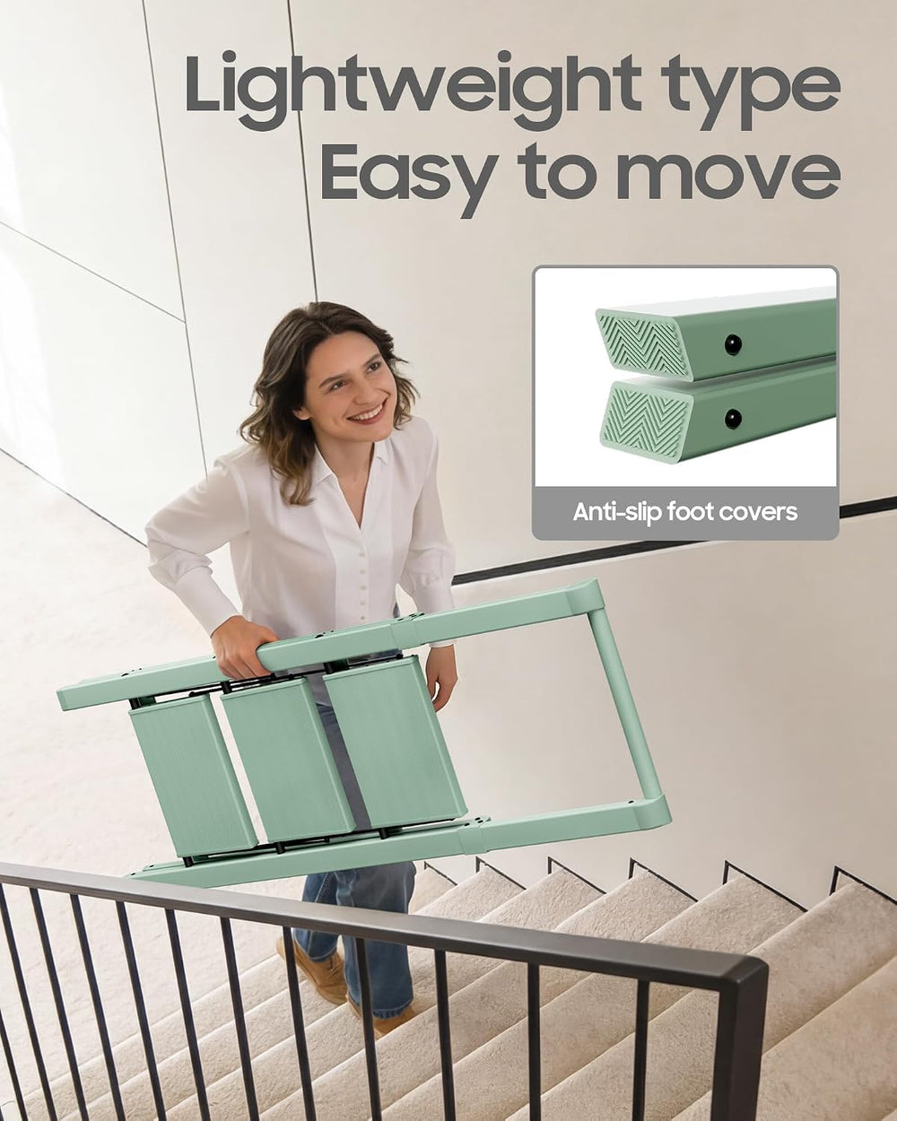 HillhutApex Aluminum 3 Step Ladder, Step Stool Foldable Ladder(Pale Green)