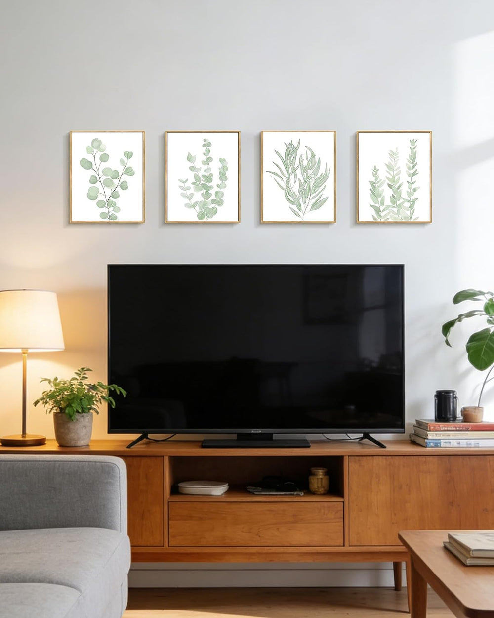 Drsoum Framed Botanical Plant Canvas Wood Wall Art Light Green Sage Wall Deco...