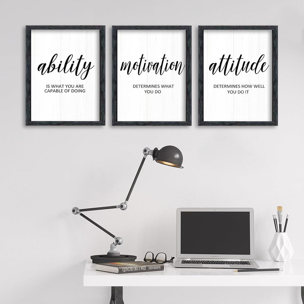 AuraPeak 3 Piece Inspirational Quotes Office Wall Art Black 14"×11"