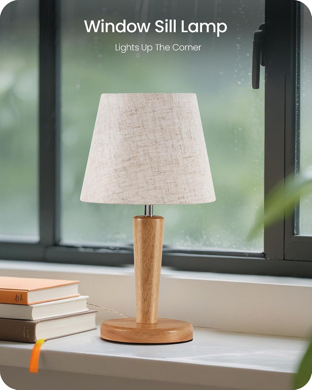 12" Wood Bedside Table Lamps Set of 2, Small Desk Lamps for Small Places...