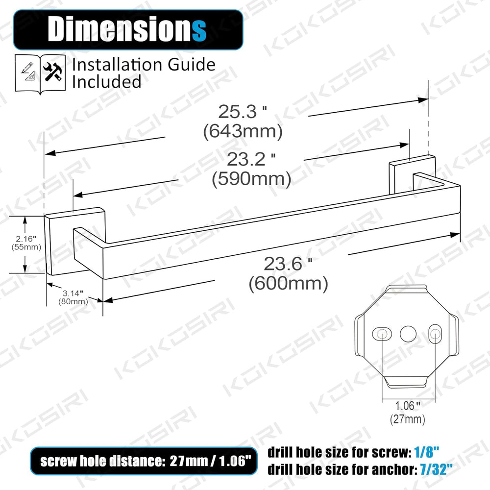 KOKOSIRI 24-Inch Single Towel Bar, Bathroom Kitchen Towel Holder, Wall Mounte...