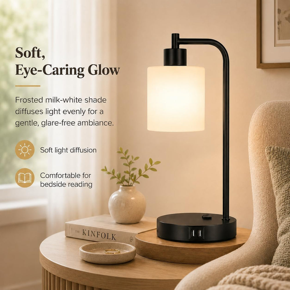 Set of 2 Industrial Touch Control Table Lamps with 2 USB Ports and AC Outlet ...