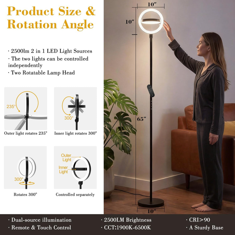 Omorepa 36W 2500lm Bright LED Floor Lamp for Living Room, 75.5 Inch Tall Stan...