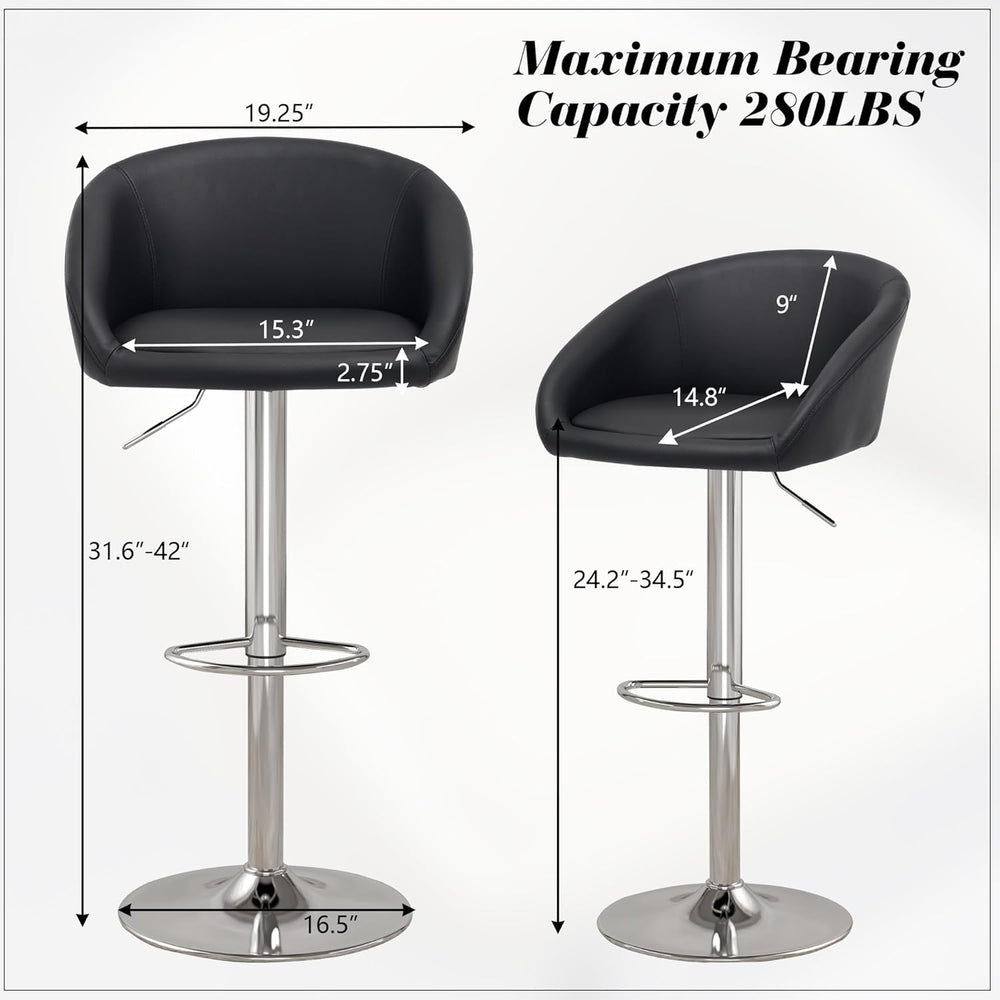 PU Leather Bar Stools Set of 2, Modern Swivel Barstools for Kitchen,Black
