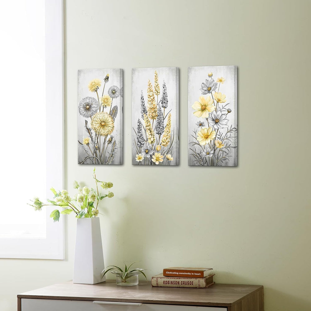 Saypeacher Bathroom Wall Decor Botanical Floral Wall Art Prints Yellow and Gr...