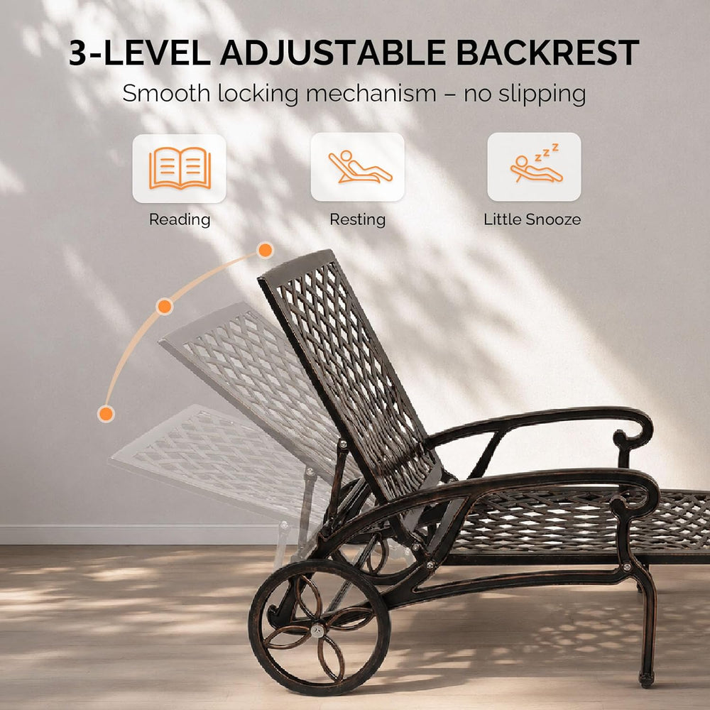 VINGLI Cast Aluminum Outdoor Chaise Lounge Chair (1, Bronze)