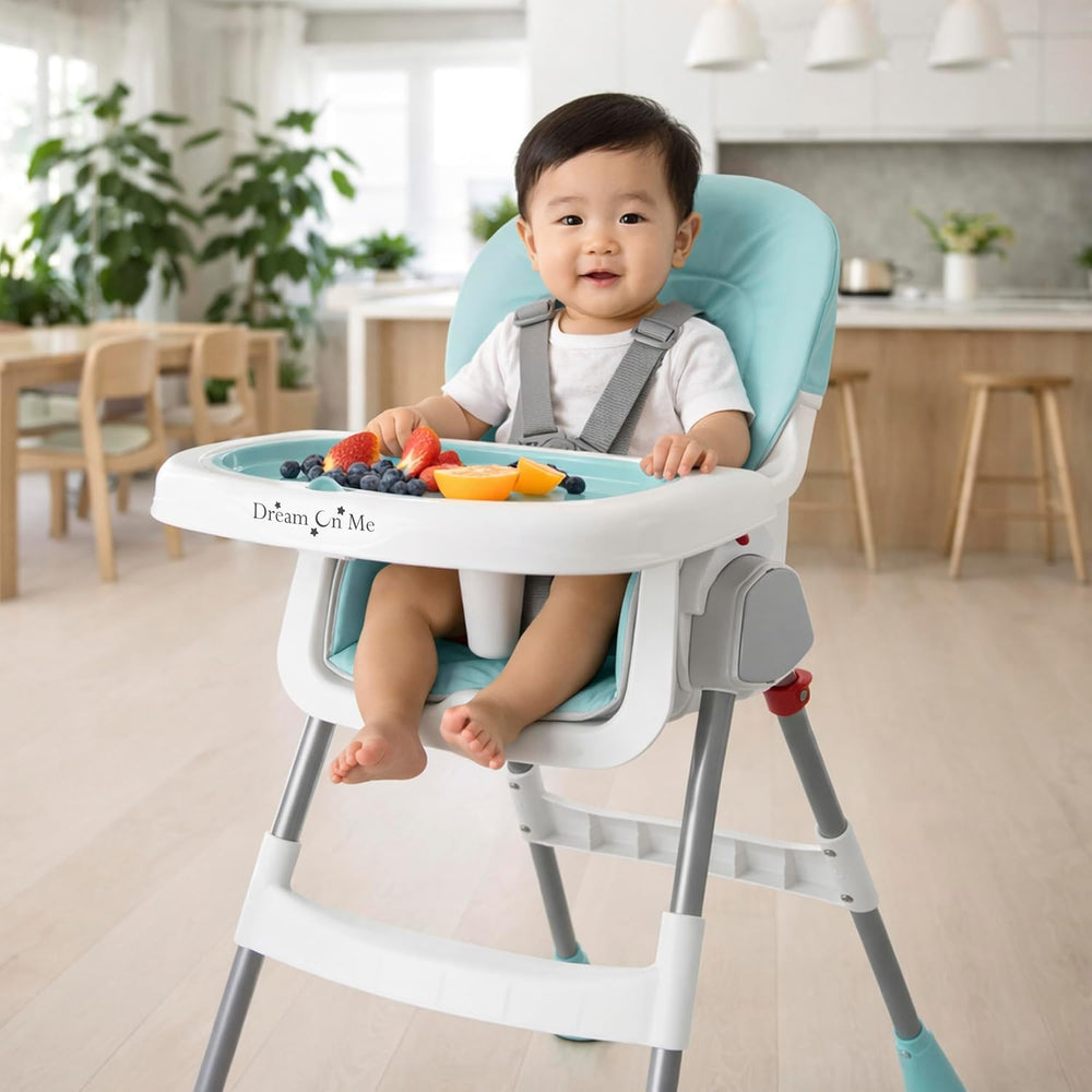Dream On Me TableTalk 2-in-1 Convertible High Chair, 5-Point Harness, Aqua