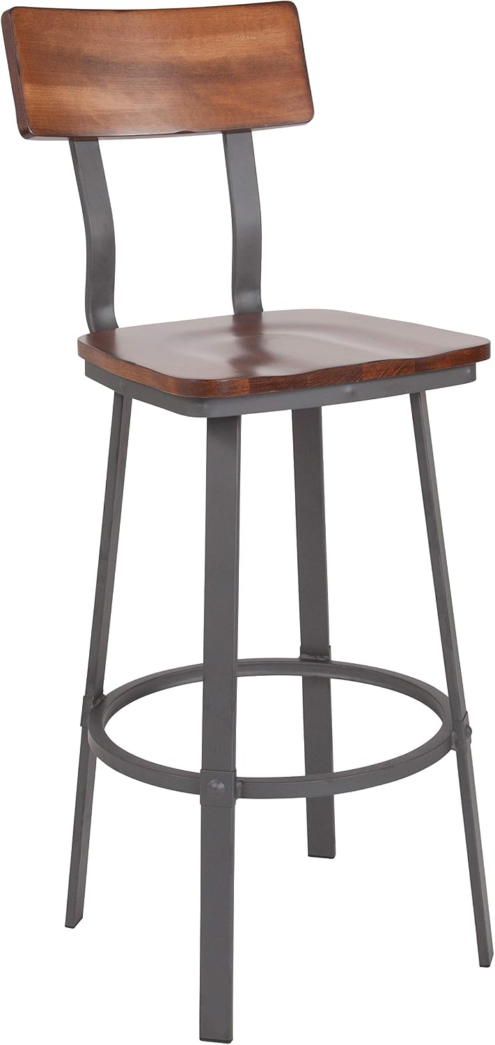 Flash Furniture Wood Restaurant Barstool, Rustic Walnut