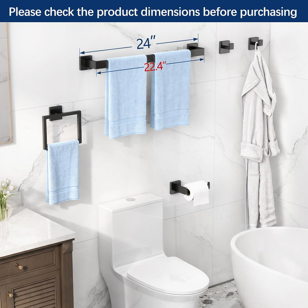 Gypie Bathroom Accessories Set Wall Mounted, 5-Piece 24In Matte Black