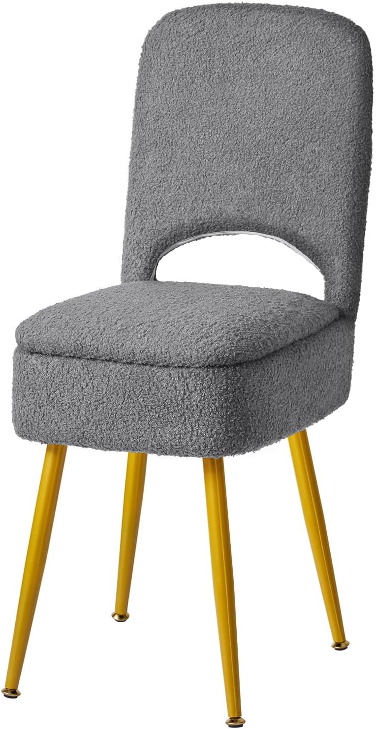 IBUYKE Storage Vanity Stool Chair with Folding Backrest, Gray WBD027G