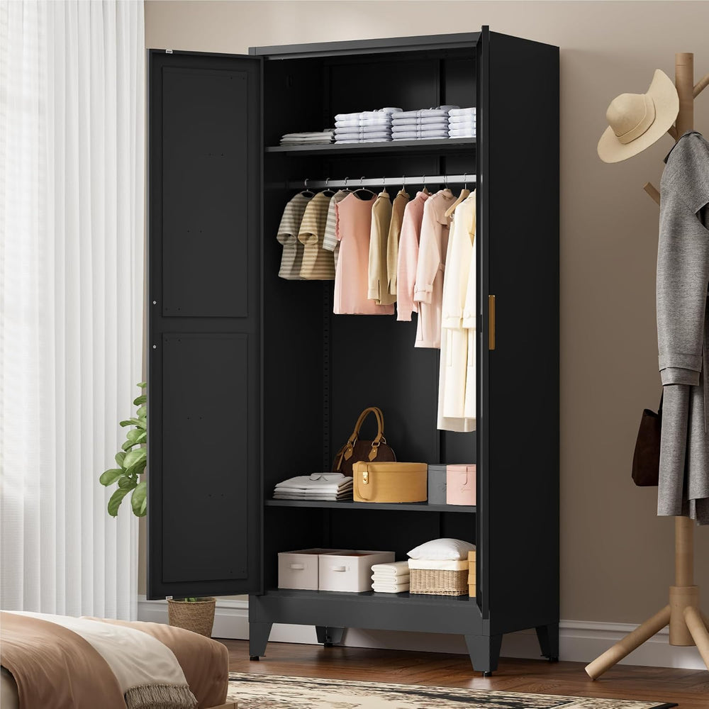 LCAOPC 71" Tall Metal Wardrobe Closet with Adjustable Shelves and Hangin...