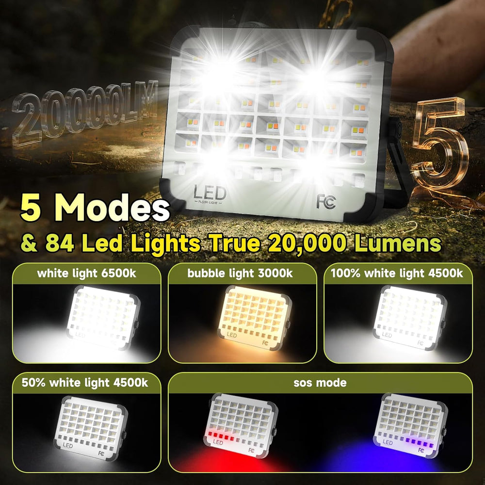 200W 20000LM Solar LED Work Light, 20000mAh Rechargeable, Magnetic IP66