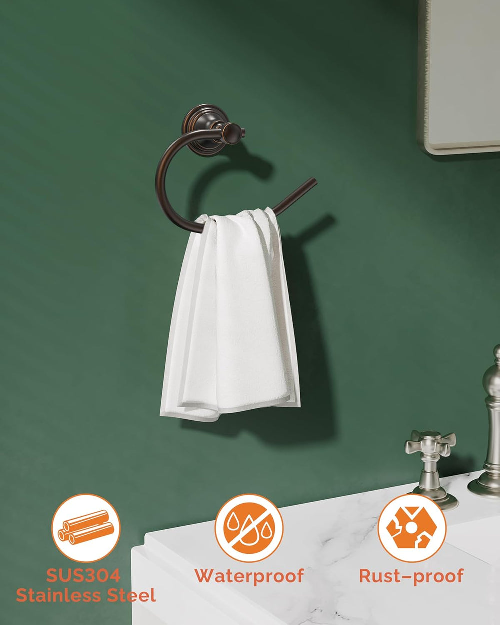 Towel Ring Wall Mount for Bathroom, Oil Rubbed Bronze 2 Pack