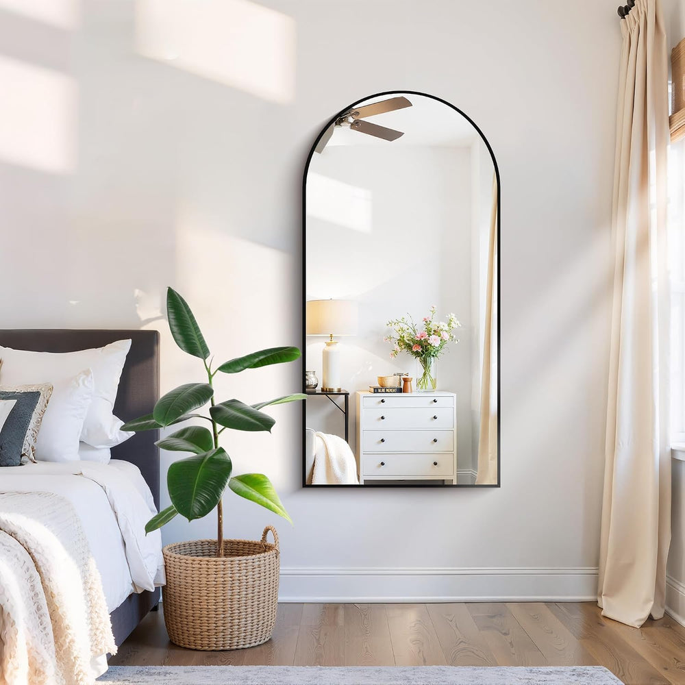 CIRCUMI Arched Wall Mirror, 24"x48" Black Arched Mirror for Bathroom