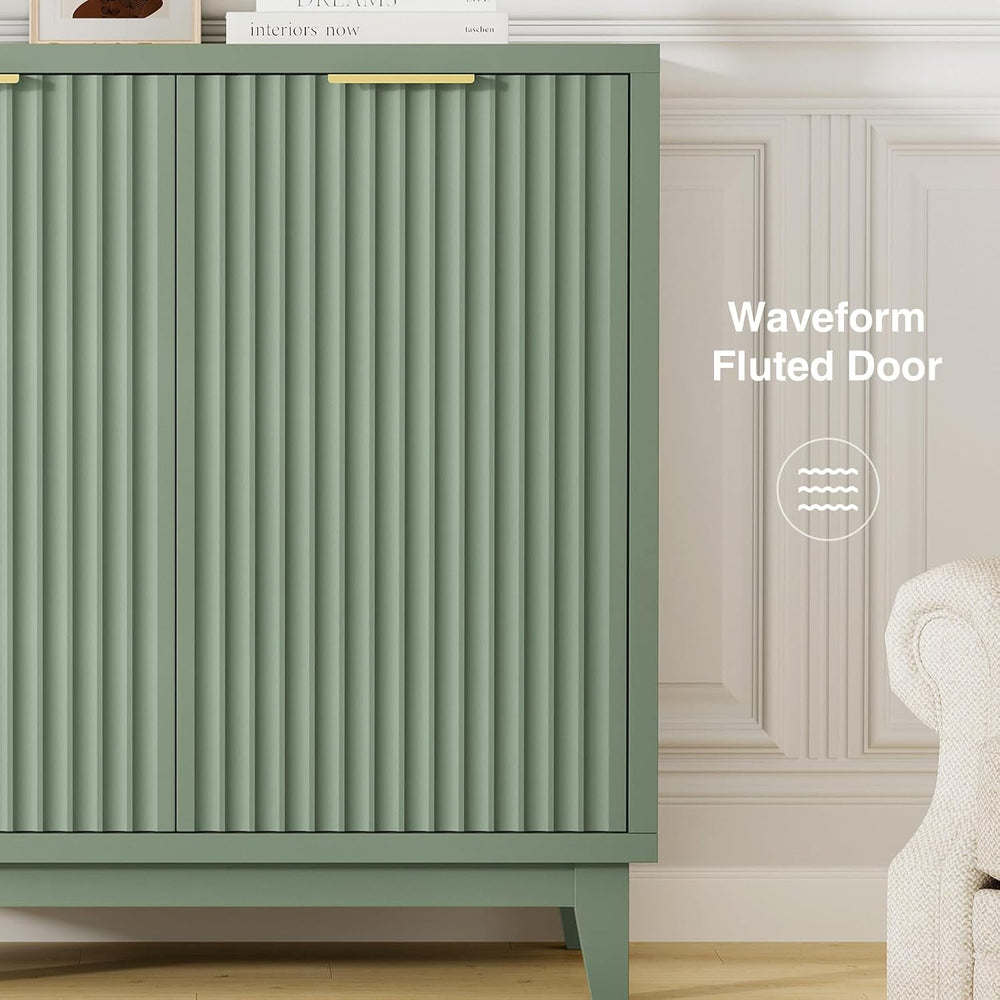 Fluted Cabinet with Storage, Mid Century Modern 2 Doors Sideboard Buffet