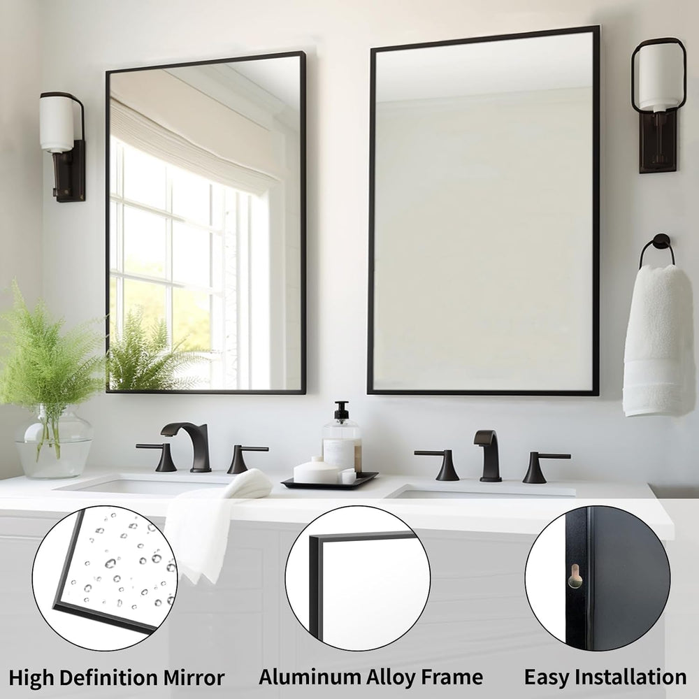 Sunniry Bathroom Vanity Mirror, 16x24 inch Black Wall Mirror, Metal Frame