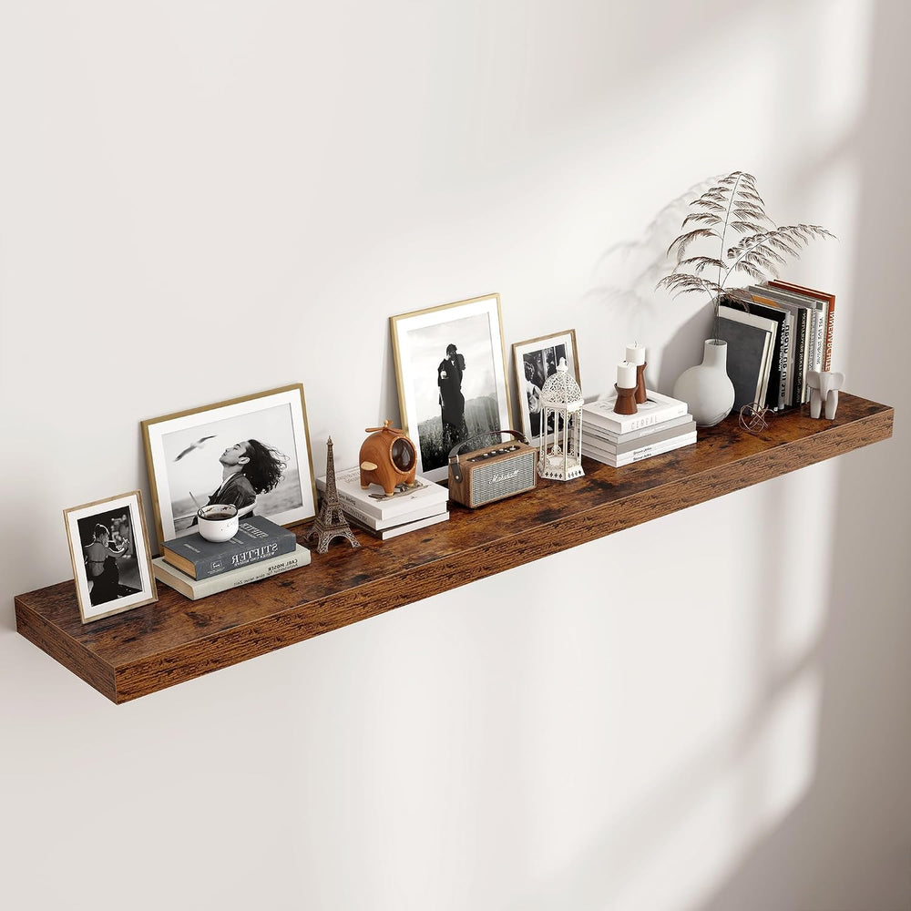 72 Inch Floating Shelves for Wall, 12"D Wood Storage Shelves, Brown Finish