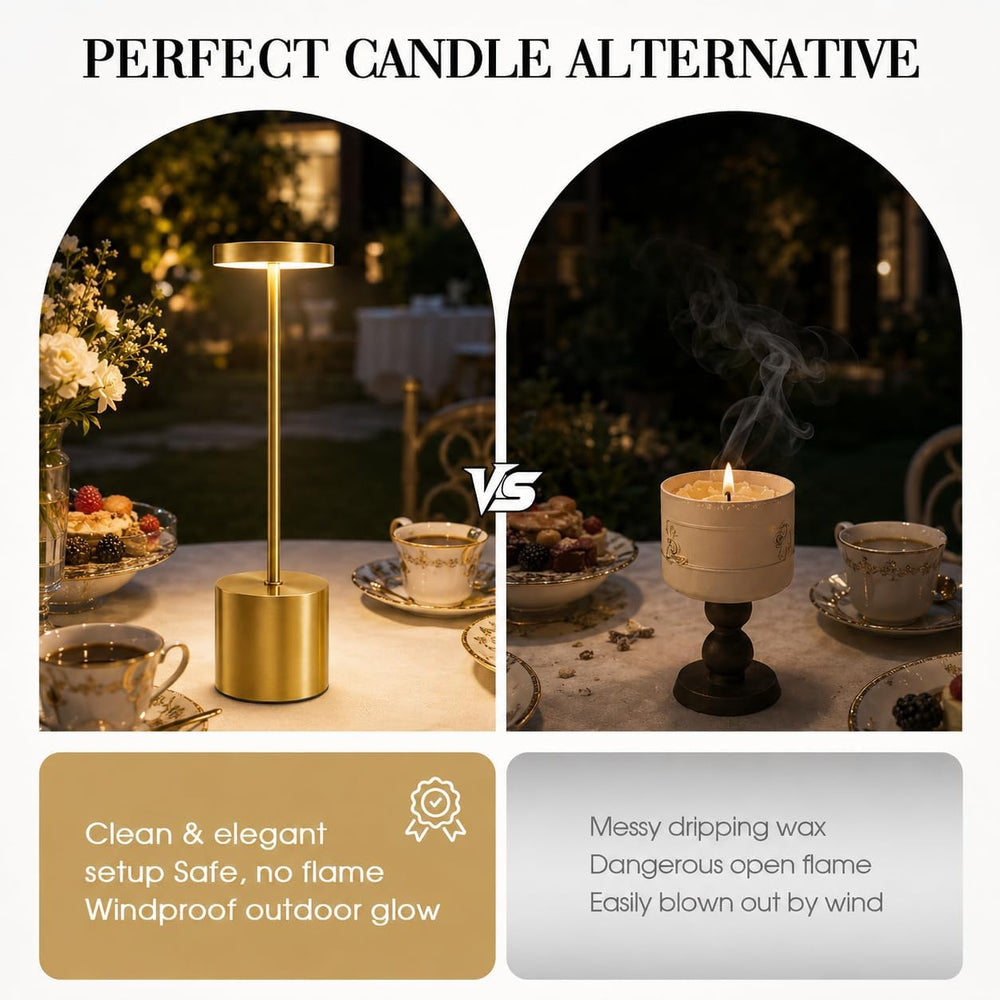 AUDLES Gold Cordless Table Lamps Set of 2, Brass Rechargeable Lamp, Battery O...