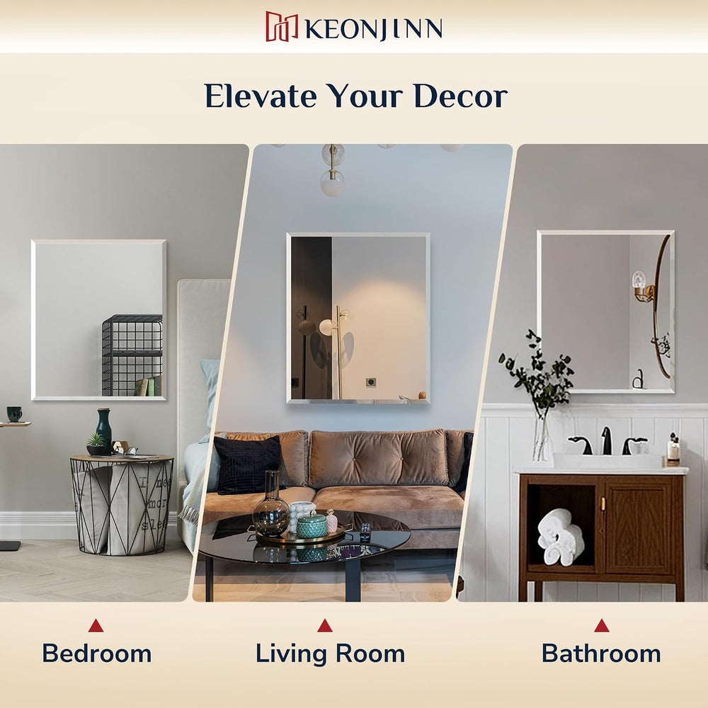 Keonjinn 16x24 Inch Small Frameless Bathroom Mirrors for Wall, Modern Style