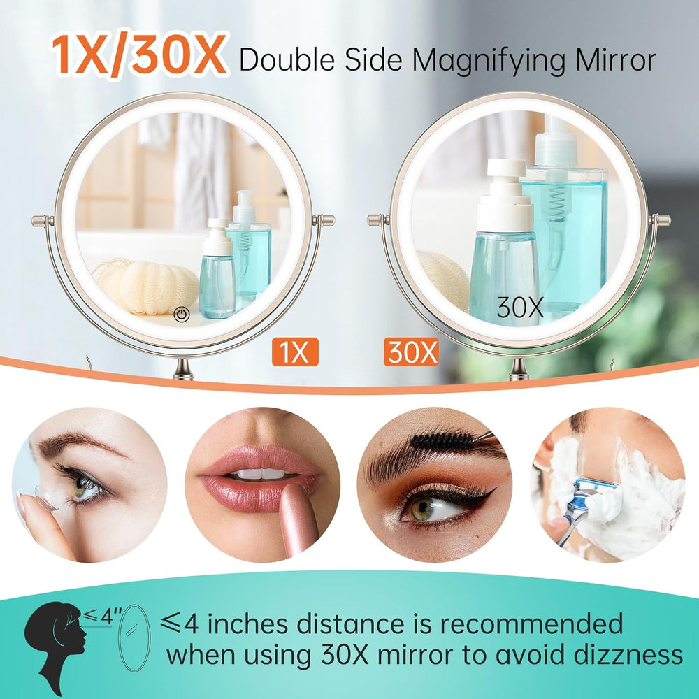 5000mAh Rechargeable Wall Mounted Lighted Makeup Vanity Mirror1X/30X Nickel