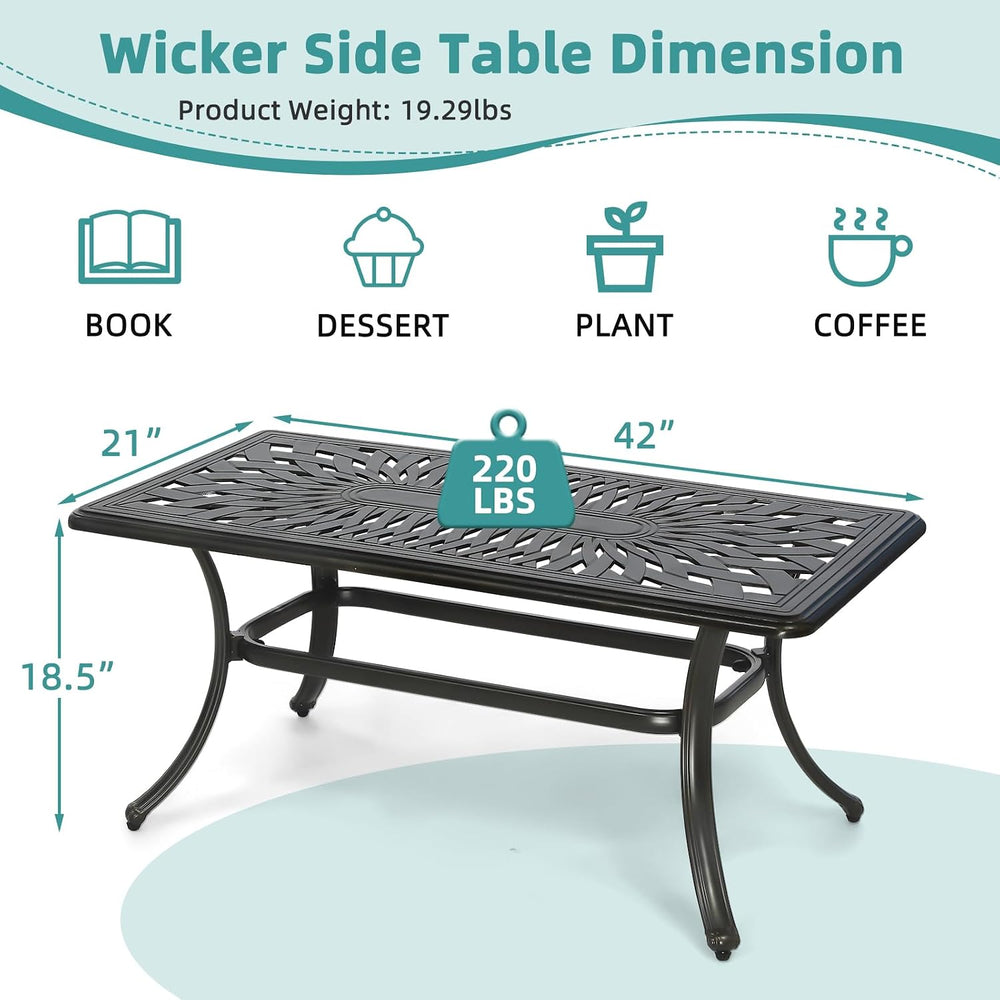 MEETWARM Outdoor Coffee Table, All-Weather Cast Aluminum 42" Rectangle P...