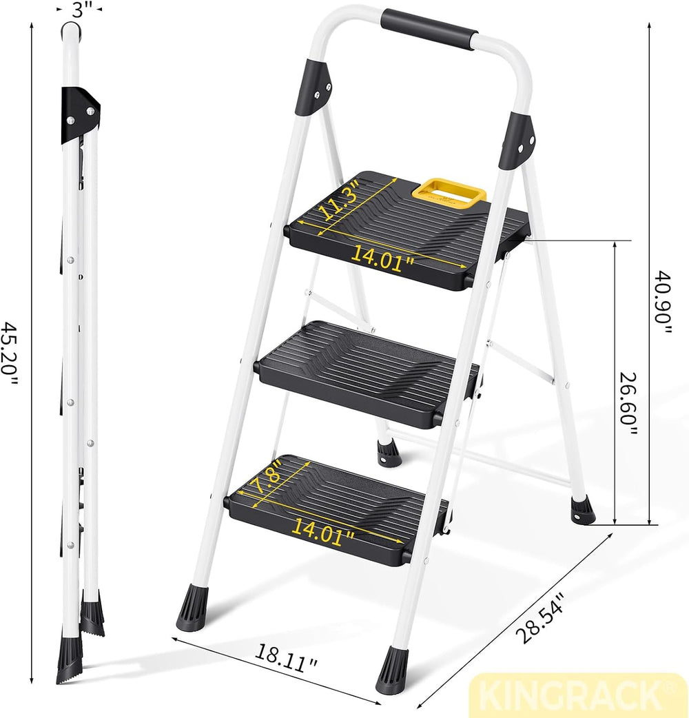 KINGRACK 3 Step Folding Ladder, 800lbs Capacity Step Stool with Safety Lock, ...