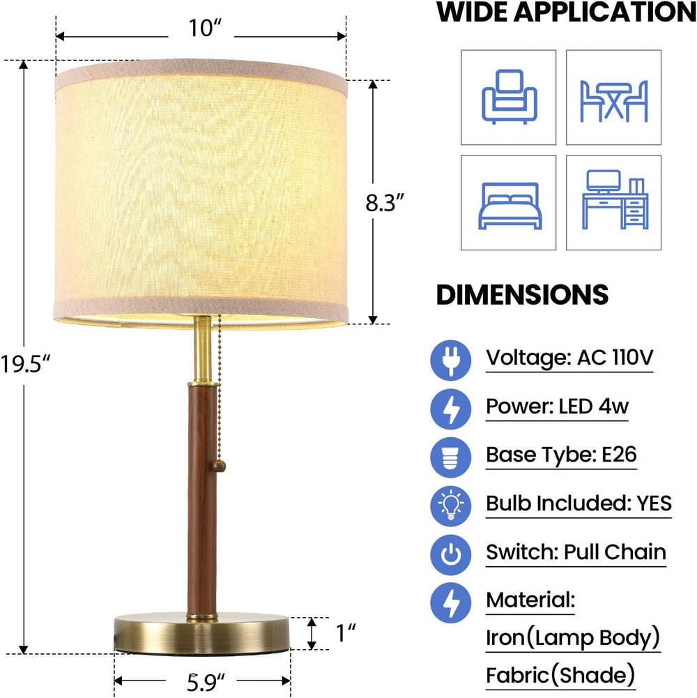 Table Lamp Set of 2 Modern Bedside Buffet Table Lamp with Pull Chain