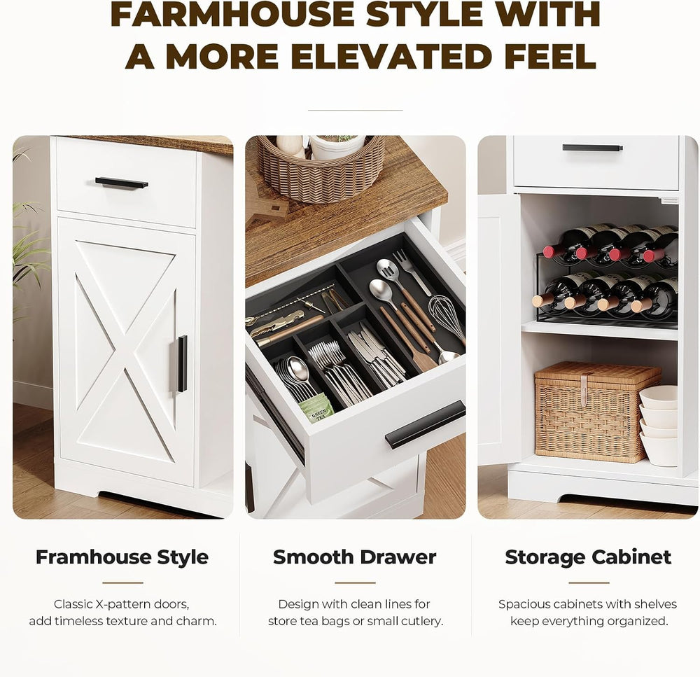 47" Farmhouse Coffee Bar Cabinet with Fridge Included, White