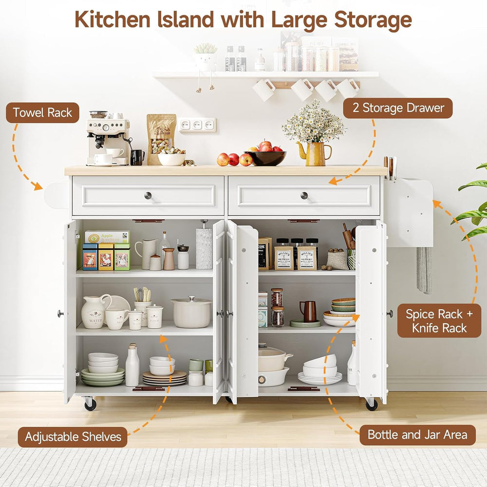 ComfyCorner 58" Rolling Kitchen Islands, Mobile Storage Kitchen Cart White