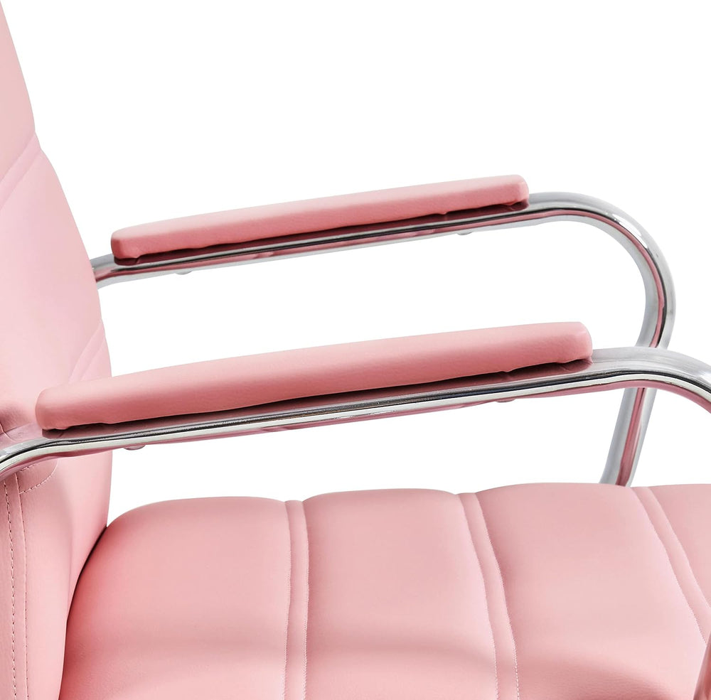 Yaheetech Pink Office Executive Chair PU Leather Swivel Rocking Desk Seat