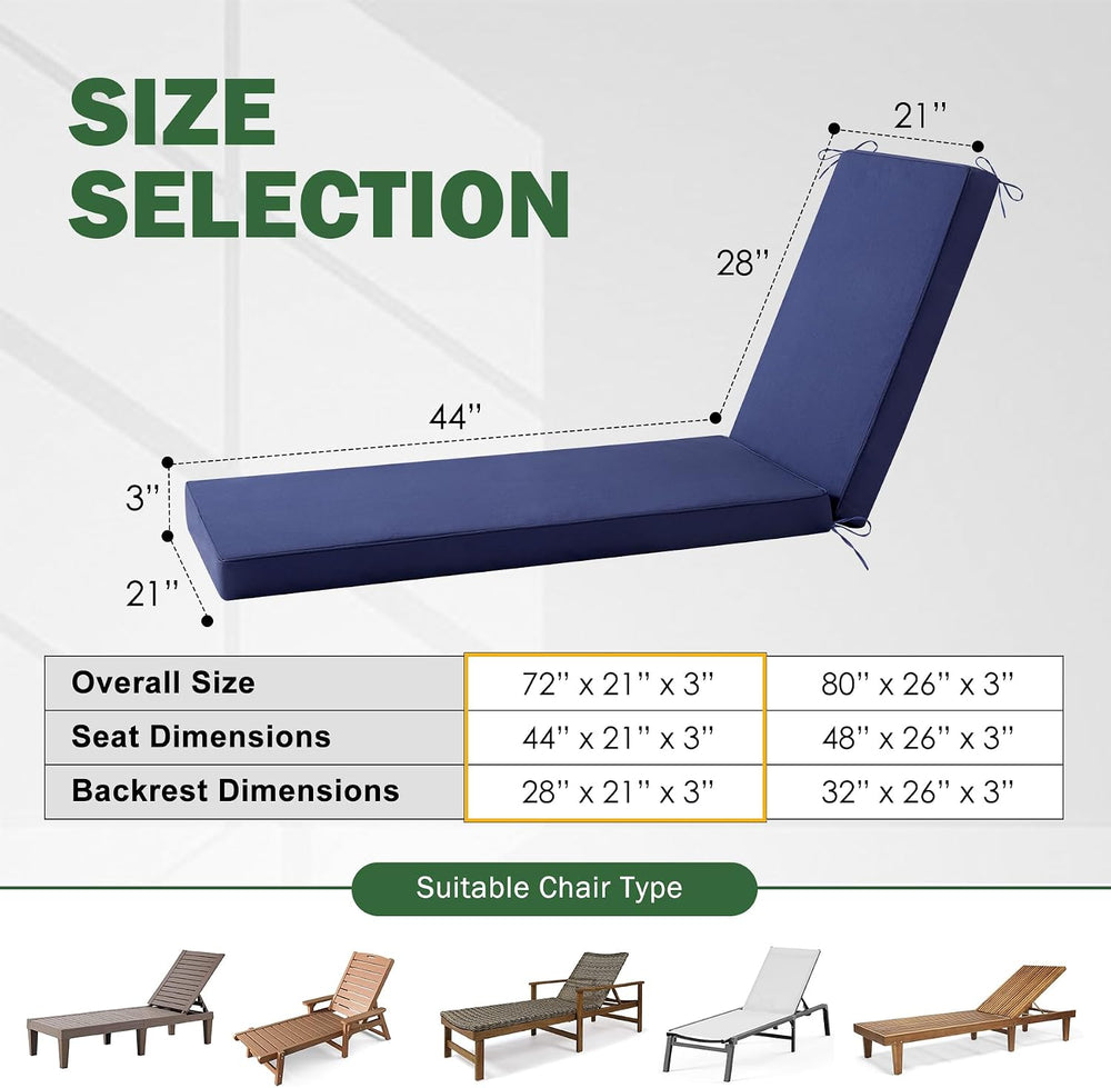 Chaise Lounge Cushions Outdoor, 72x 21x 3 Inch Waterproof & Fade-Resistan...