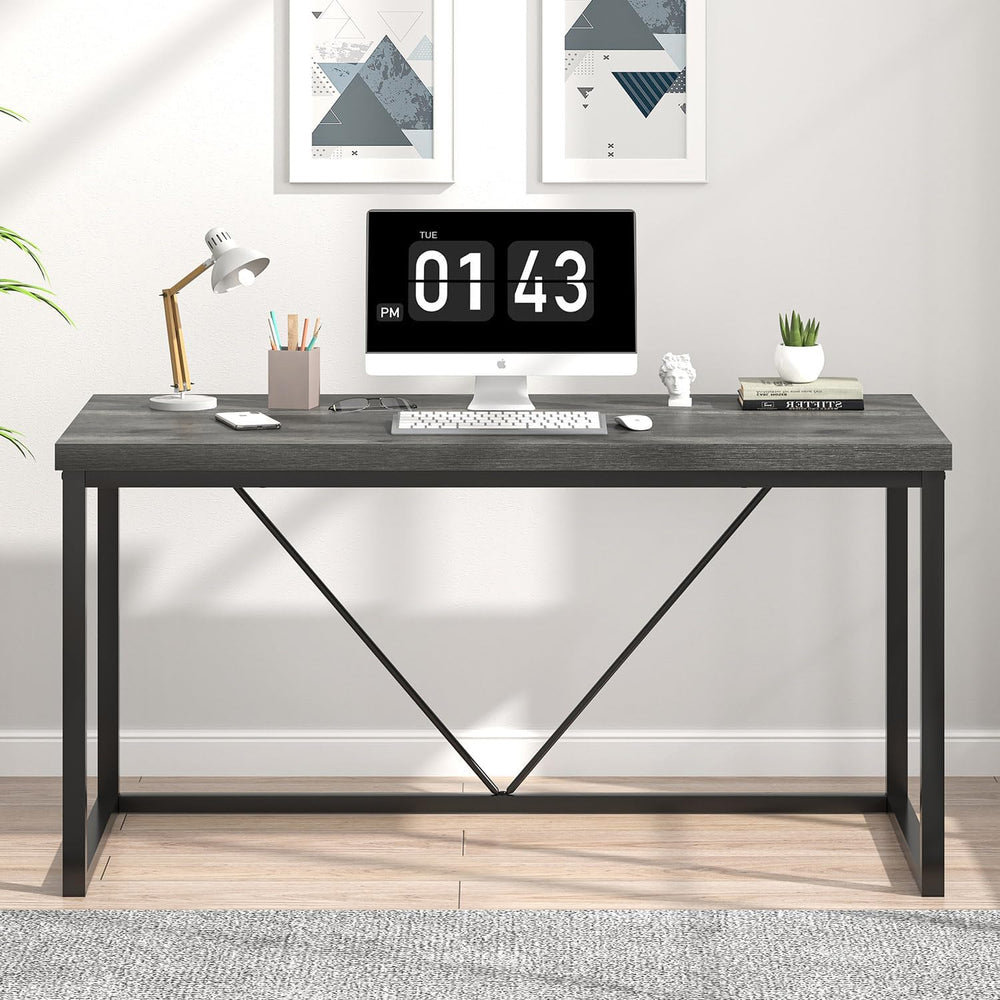 EXCEFUR Modern Home Office Desk, Wood and Metal Computer Desk, Industrial Wri...