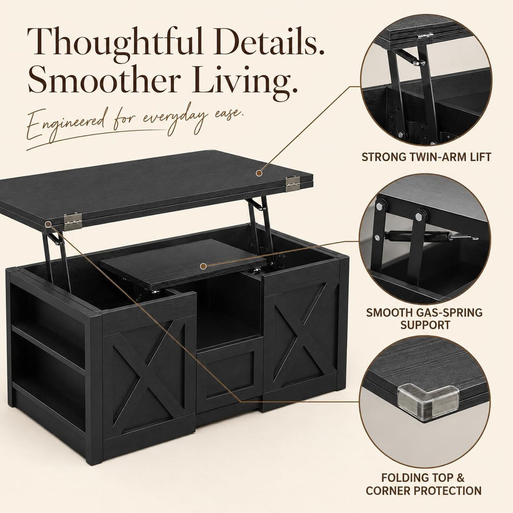 kepptory 40" Lift Top Coffee Table with Storage, Black