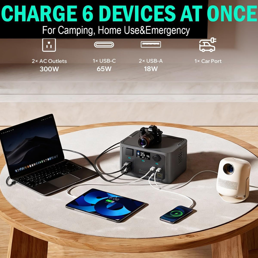 Portable Power Station 300W, 600W Surge Solar Generator 192Wh