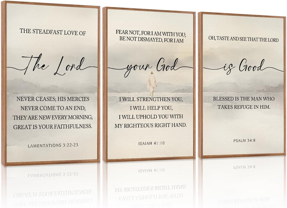 HLNIUC Christian Scripture Framed Wall Art Set of 3,The Lord Your God Is Good...