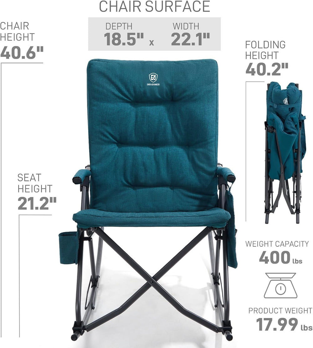 EVER ADVANCED Oversized Folding Rocking Camping Chair, Padded