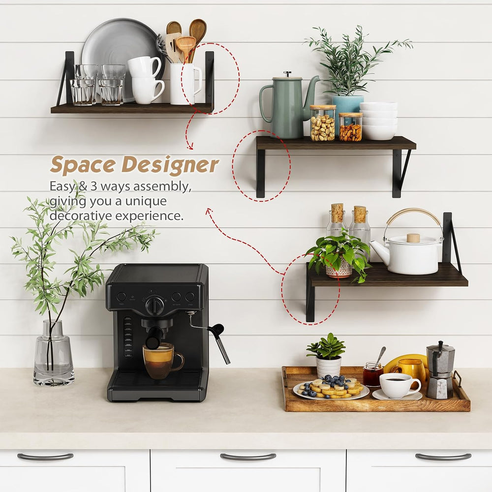 Forbena 12 Inch Deep Floating Shelves for Wall Set of 3, Wooden Wall Bookshel...