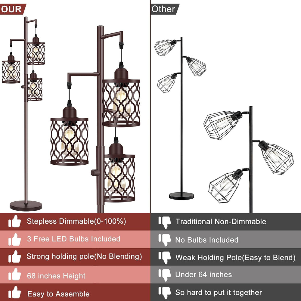68" Farmhouse Floor lamp, Dimmable Industrial Floor Lamps for Living Roo...