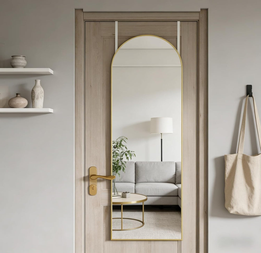 14" x 48" Arched Full Length Mirror Gold Frame Over Door & Wall...