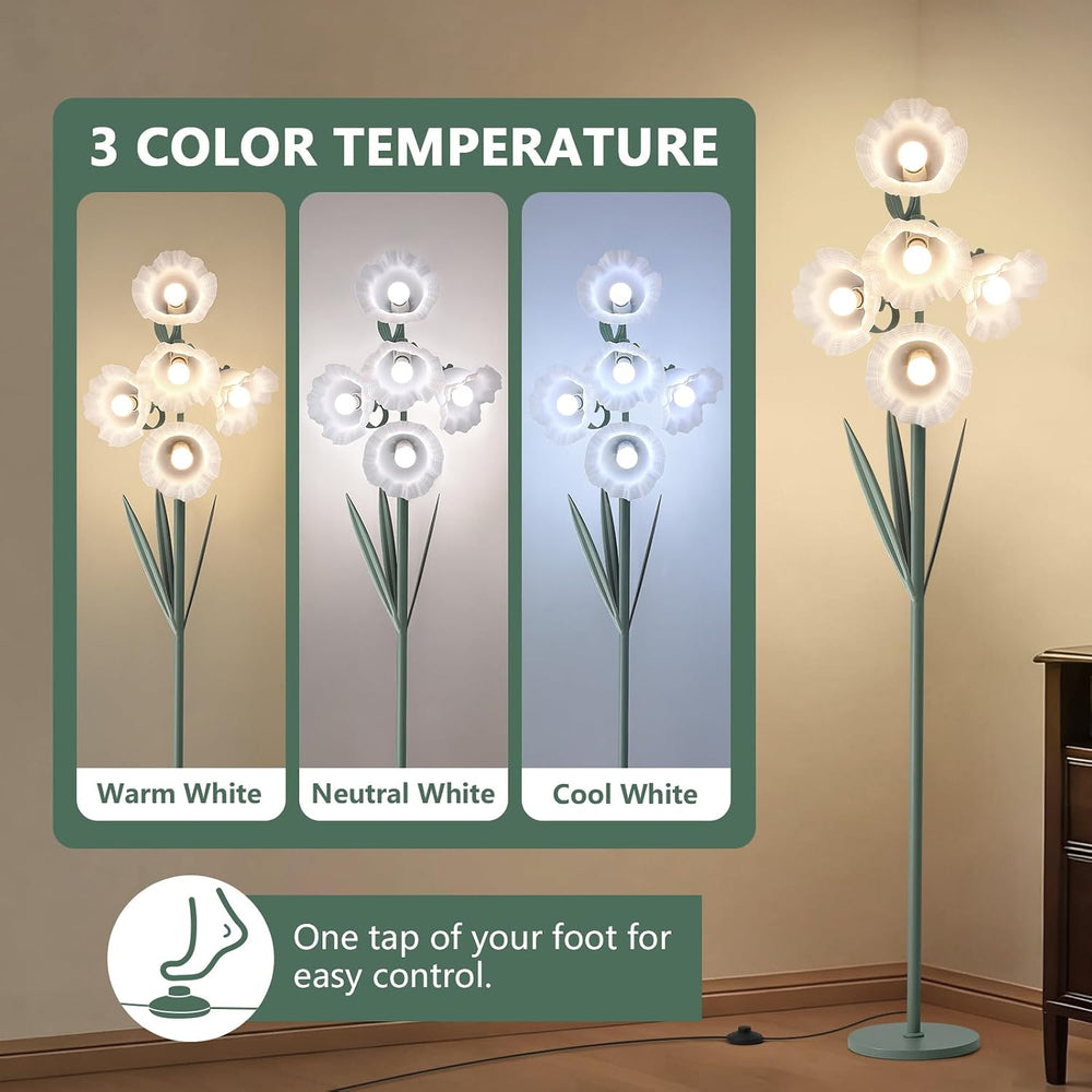 5-Light Flower Floor Lamp, 3-Color Floral Standing Lamp for Living Room