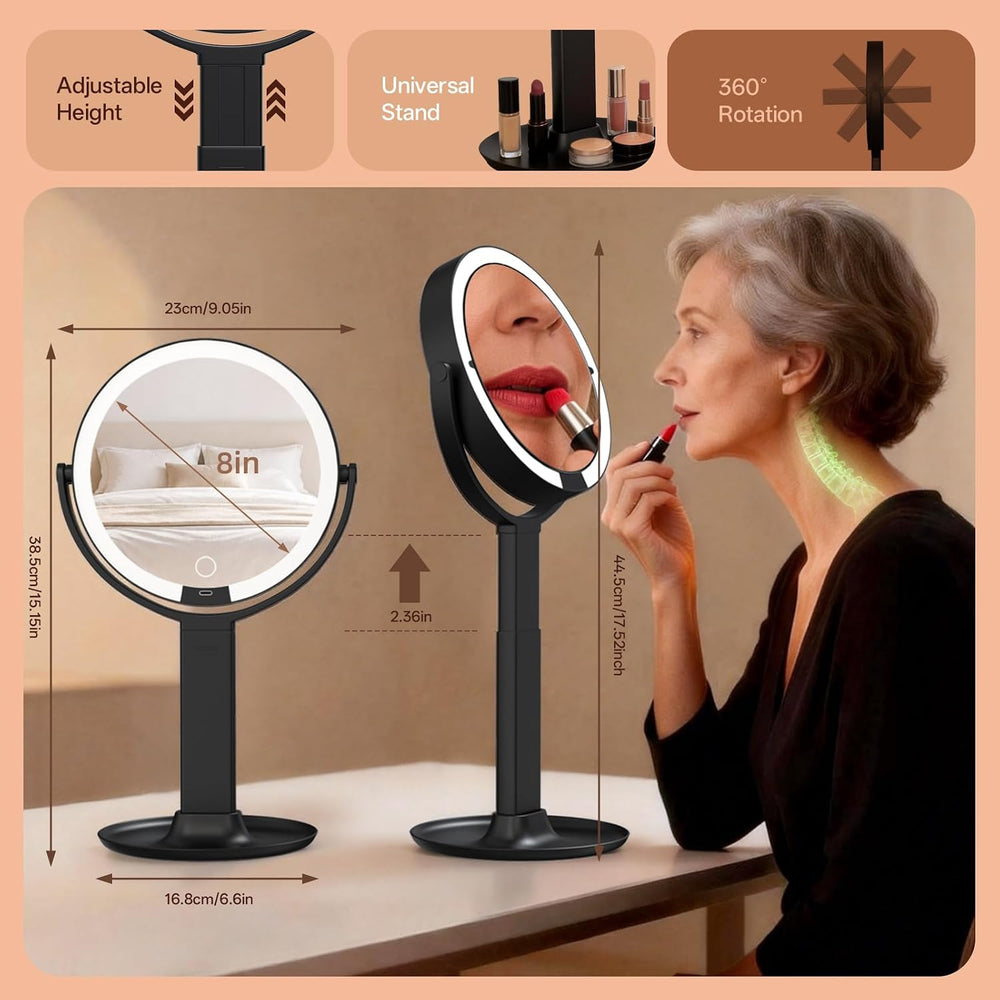2-Sided LED Makeup Magnifying Mirror, Replaceable Magnifying Lenses-40X&10X