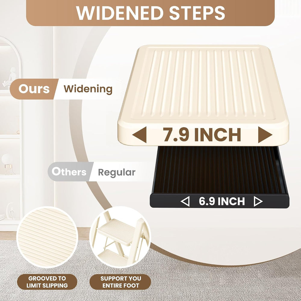 2 Step Ladder, Foldable Step Stool with Wide Anti-Slip Pedal