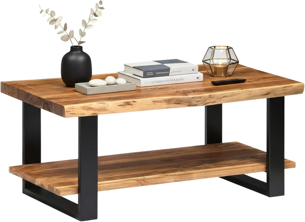 Alaterre Alpine 2-Tier Live Edge Coffee Table, Natural, 42” x 24” x 18”