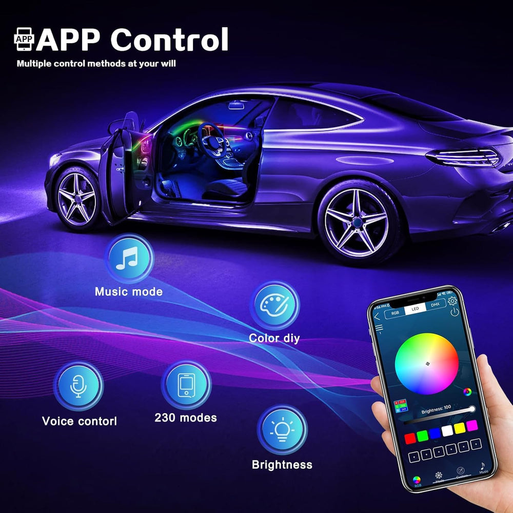 Dreamcolor Acrylic Interior Car LED Strip Light with Wireless APP, RGB 6 in 1...